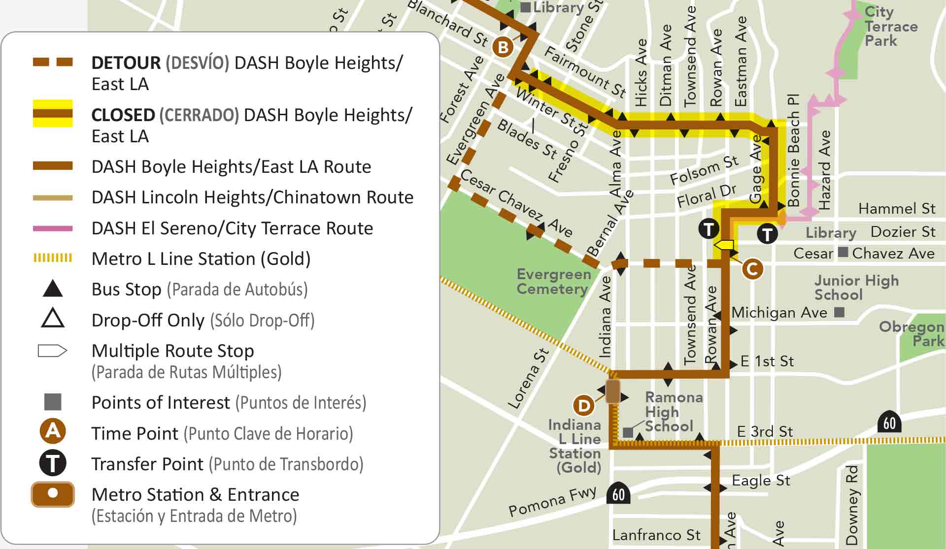 map of DASH El Sereno Detour